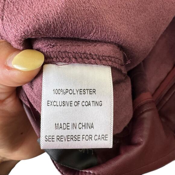 Lucy Paris Maroon Burgundy Faux Leather Cropped Bootcut High Waist Belted Pants - Picture 11 of 12